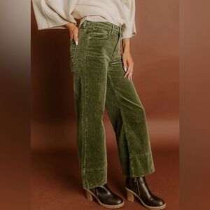 RISEN Olive Green High Rise Cropped Wide Leg Corduroy Pants